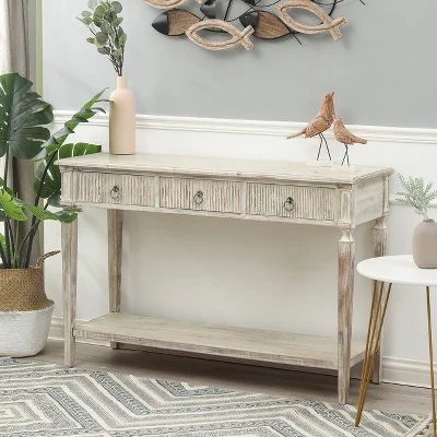 LuxenHome Whitewashed Wood 3-Drawer 1-Shelf Console And Entry Table 5 LuxenHome Whitewashed Wood 3-Drawer 1-Shelf Console And Entry Table - Image 5