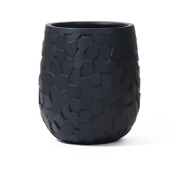 LuxenHome Round Black Geometric Planter – Indoor/Outdoor MgO Pot With Drainage Plug -LuxenHome GUEST 340e35e2 452e 42f6 8364 d34ad4456513