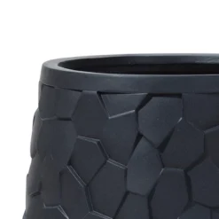 LuxenHome Round Black Geometric Planter – Indoor/Outdoor MgO Pot With Drainage Plug -LuxenHome GUEST 34286068 4b5d 4d37 90ab 05130e06a83f