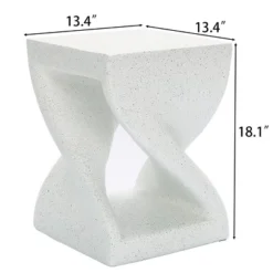 LuxenHome Speckled White MgO Square Twisted Side Table -LuxenHome GUEST 36023182 6b3e 4f5d aa99 25f89546bfe4