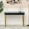 LuxenHome Black Wood And Gold Metal Console And Entry Table