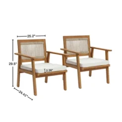 LuxenHome Outdoor Acacia Wood Rope Back Armchairs With Cushions, Set Of 2 -LuxenHome GUEST 370f75d2 dc5b 4b4e b5df 029c20fc6e0f