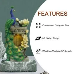 LuxenHome Resin Blue And Green Peacock Outdoor Fountain Garden Fountain With LED Light -LuxenHome GUEST 37230048 bc3d 435e a975 752c69677107