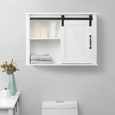 LuxenHome Farmhouse White MDF Bathroom Wall Cabinet 1 LuxenHome Farmhouse White MDF Bathroom Wall Cabinet
