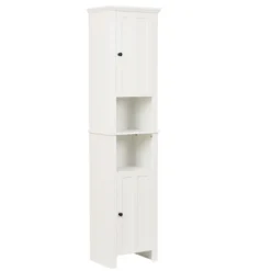 LuxenHome White MDF Wood 67-Inch Tall Tower Bathroom Linen Cabinet -LuxenHome GUEST 37438a22 204f 48cd 81c1 632b353cb5e2