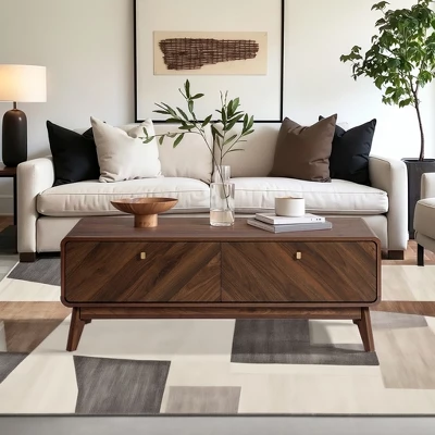 LuxenHome Mid-Century Modern Coffee Table With Storage, 47" Live Edge Columbia Walnut Engineered Wood Boho Center Accent Table Brown 5 LuxenHome Mid-Century Modern Coffee Table With Storage, 47" Live Edge Columbia Walnut Engineered Wood Boho Center Accent Table Brown - Image 5