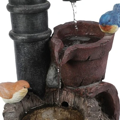 LuxenHome Resin Farmhouse Barrel And Water Pump Outdoor Fountain 5 LuxenHome Resin Farmhouse Barrel And Water Pump Outdoor Fountain - Image 5