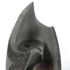 LuxenHome Stone-Gray Cement Modern Tiered Outdoor Garden Fountain With Lights -LuxenHome GUEST 393627f1 e867 410e a27a bf7922fa9818