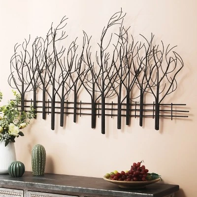 LuxenHome Snowy Black Metal Field Of Trees Wall Art 10 LuxenHome Snowy Black Metal Field Of Trees Wall Art - Image 10