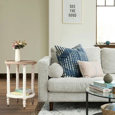 LuxenHome White And Natural Wood Round Accent Side Table With Storage. 3 LuxenHome White And Natural Wood Round Accent Side Table With Storage. - Image 3