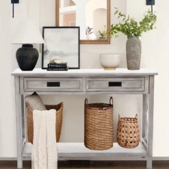 LuxenHome Gray Wood 2-Drawer 1-Shelf Console And Entryway Table -LuxenHome GUEST 3a15049d 7697 4c29 8f77 243f0dd01430