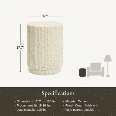 LuxenHome Outdoor Side Table, 17" Ivory White Cement Round Patio End Table,Outdoor Coffee Table For Garden Poolside,Accent Side Table 2 LuxenHome Outdoor Side Table, 17" Ivory White Cement Round Patio End Table,Outdoor Coffee Table For Garden Poolside,Accent Side Table - Image 2