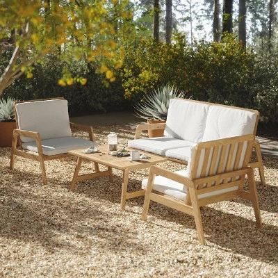 LuxenHome Outdoor Acacia Wood Coffee Table And Loveseat With Cushions 5 LuxenHome Outdoor Acacia Wood Coffee Table And Loveseat With Cushions - Image 5