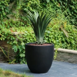 LuxenHome 17.2" Round Tapered Black Planter, Magnesium Oxide Pot For Indoor/Outdoor Use -LuxenHome GUEST 3c24028d ef3b 496e a16b 02376fab24ad