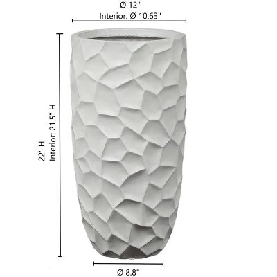 LuxenHome White MgO Geometric Pattern 22" Tall Round Planter 6 LuxenHome White MgO Geometric Pattern 22" Tall Round Planter - Image 6