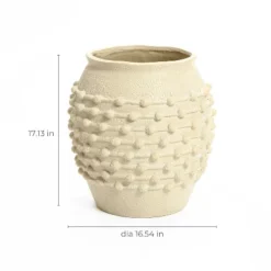 LuxenHome Coastal Beige Mgo 16.5-Inch Round Planter -LuxenHome GUEST 3ddb6faa 466c 4516 8dd3 4b0dfc15fb26