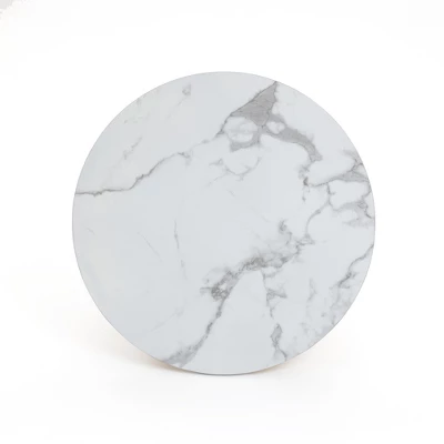 LuxenHome Burl Wood Finish 19.7"x 17.7" Round End And Side Table With Faux Marble Top Brown Accent Table With Pillar Leg For Living Room 3 LuxenHome Burl Wood Finish 19.7"x 17.7" Round End And Side Table With Faux Marble Top Brown Accent Table With Pillar Leg For Living Room - Image 3