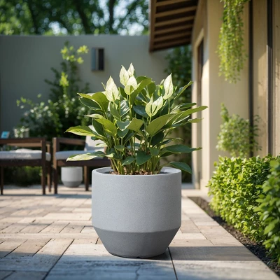 LuxenHome Minimalist Gray Outdoor Planter – Tapered Round MgO Pot With Plug 1 LuxenHome Minimalist Gray Outdoor Planter – Tapered Round MgO Pot With Plug