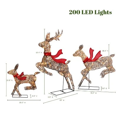 LuxenHome 3-Piece Natural And Plastic Rattan Running Reindeer Holiday Decoration Set With Lights Brown 8 LuxenHome 3-Piece Natural And Plastic Rattan Running Reindeer Holiday Decoration Set With Lights Brown - Image 8