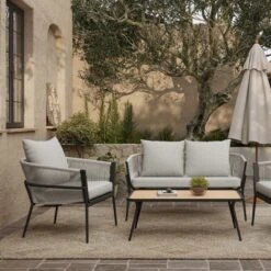 LuxenHome 4-Piece Outdoor Aluminum With PE Rope Patio Set With Cushions -LuxenHome GUEST 40b91a3d 0506 4ef3 8387 148cd1c9a798