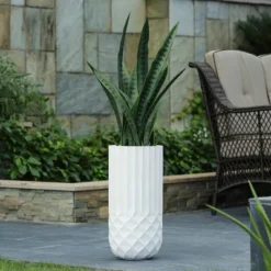 LuxenHome White 24.88" Tall Round MgO Planter