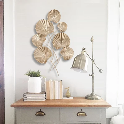 LuxenHome Gold Palm Leaf Metal Ornamental Wall Decor Wall Art 1 LuxenHome Gold Palm Leaf Metal Ornamental Wall Decor Wall Art