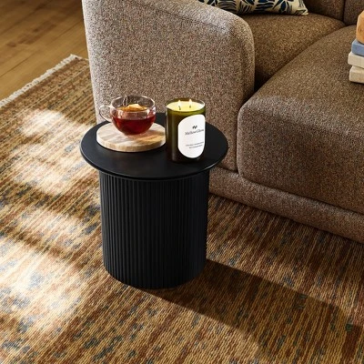 LuxenHome 15" Extra Small Accent Table Fluted Fir And MDF Wood Round Side Table Mid Century Modern Short End Table For Living Room, Bedroom Black 1 LuxenHome 15" Extra Small Accent Table Fluted Fir And MDF Wood Round Side Table Mid Century Modern Short End Table For Living Room, Bedroom Black