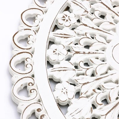 LuxenHome White Wood Flower 23.86" Round Wall Decor Home Decor Interior Design 9 LuxenHome White Wood Flower 23.86" Round Wall Decor Home Decor Interior Design - Image 9