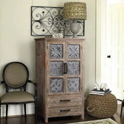 LuxenHome Farmhouse Wood And Metal 2-Drawer 2-Door Storage Cabinet. -LuxenHome GUEST 42c87225 6f5f 44d2 9d77 68462e3fc266