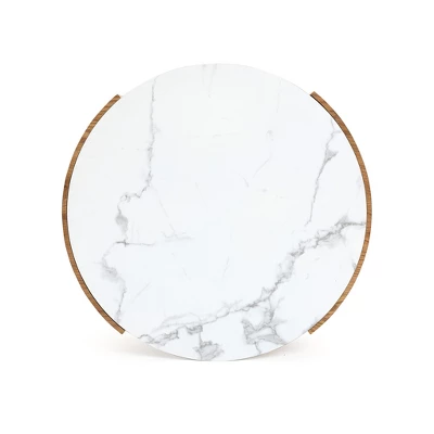 LuxenHome Natural Finish Manufactured Wood 23.6-Inch Round Coffee Table With Faux Marble Top Brown 7 LuxenHome Natural Finish Manufactured Wood 23.6-Inch Round Coffee Table With Faux Marble Top Brown - Image 7