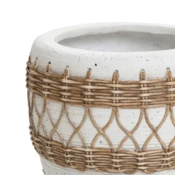 LuxenHome Boho MgO Planter – White Round Pot With Brown Accents & Drainage Hole 14 LuxenHome Boho MgO Planter – White Round Pot With Brown Accents & Drainage Hole -LuxenHome GUEST 432616d3 f0b6 4deb 9158 c5b5c4577530