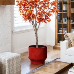 LuxenHome Ceramic Plant Pot Red Glazed Indoor Outdoor Decorative Planter With Drainage Hole And Rubber Plug Modern Round Flower Pot -LuxenHome GUEST 43801d2b facf 41a8 bc4e c781042ebfda