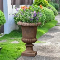 LuxenHome Rustic Brown MgO Indoor/Outdoor Urn Planter, 21.3" H -LuxenHome GUEST 4433fd2e 2612 4cae 95ba 170bfa876937