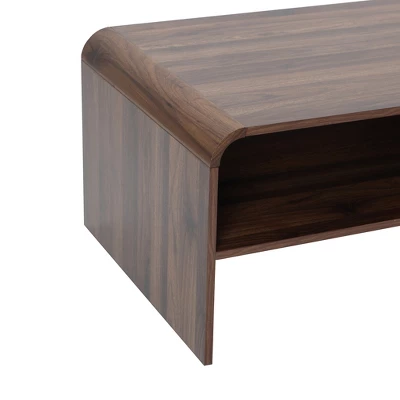 LuxenHome 47'' Coffee Table With Storage, Walnut Finish Wood 2-Drawer Open Storage Center Table With Rounded Corners For Living Room Brown 2 LuxenHome 47'' Coffee Table With Storage, Walnut Finish Wood 2-Drawer Open Storage Center Table With Rounded Corners For Living Room Brown - Image 2