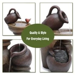 LuxenHome Rustic Brown Resin Pitcher And Urns Birdbath Bowl Outdoor Fountain -LuxenHome GUEST 448e5b4d f8fe 4f50 9924 d2ef27e8af4f