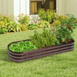 LuxenHome 5.5-Ft Oval Brown Metal Raised Garden Bed Planter -LuxenHome GUEST 4532c0e2 52fe 44d4 90ce 21b09de1e6ba