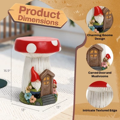 LuxenHome Outdoor Side Table, 17" Gnome Mushroom Cement Patio End Table,Indoor And Outdoor Sculpture Accent Side Table,Garden Decor Stool White 2 LuxenHome Outdoor Side Table, 17" Gnome Mushroom Cement Patio End Table,Indoor And Outdoor Sculpture Accent Side Table,Garden Decor Stool White - Image 2