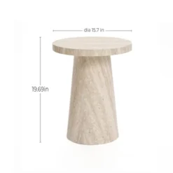 LuxenHome Stone Pattern Manufactured Wood 19.7-Inch Tall Round End And Side Table Beige -LuxenHome GUEST 4572e0fb 8511 4024 8132 76a456afb00a