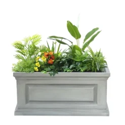 LuxenHome Gray MgO Rectangular Box Flower Pot Planter -LuxenHome GUEST 45bf1c90 a321 49d9 9a16 d4840da3c656