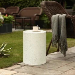 LuxenHome White And Speckled Gray Cement Round Indoor Outdoor Side Table -LuxenHome GUEST 469de291 43cf 4f3d 90b2 9ede4db7b611