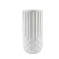 LuxenHome Tall MgO Planter, White Round Pot With Diamond & Fluted Texture -LuxenHome GUEST 46fc1738 766c 4096 bca3 7b95b899022b