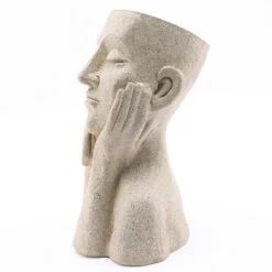 LuxenHome Speckled Beige MgO Thoughtful Bust Head Planter -LuxenHome GUEST 472710dc 9680 43e2 9a61 fbe90ed30243