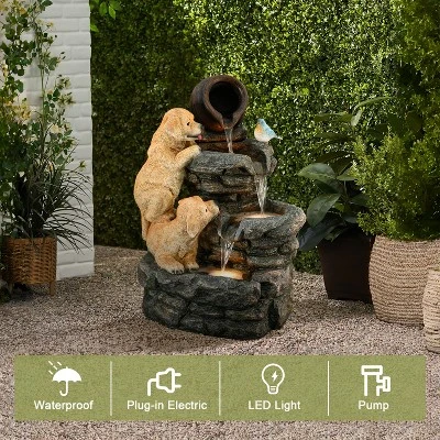 LuxenHome 26” Puppy And Rock Resin Outdoor Water Fountain With LED Lights, Outdoor And Indoor Waterfalls For Patio, Garden Decor Multicolored 4 LuxenHome 26” Puppy And Rock Resin Outdoor Water Fountain With LED Lights, Outdoor And Indoor Waterfalls For Patio, Garden Decor Multicolored - Image 4