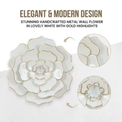 LuxenHome White And Gold Flower Metal Wall Decor -LuxenHome GUEST 4866ae80 2a16 49da a37b 10b0def1c57c