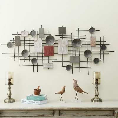 LuxenHome Metal And Wood Geometric Abstract Wall Art 1 LuxenHome Metal And Wood Geometric Abstract Wall Art