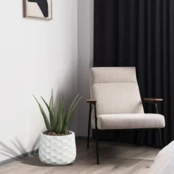 LuxenHome White MgO Geometric Design 12.2-inch Round Indoor Outdoor Planter -LuxenHome GUEST 49695875 fe05 4baf 9c9a dd7545dc4690