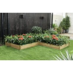 LuxenHome Wood Three Section L-Shaped Raised Garden Bed Brown