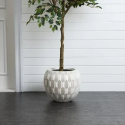 LuxenHome 14" Dia Round Concrete Planter Indoor Outdoor Large Plant Pot With Drainage Hole And Plug Modern Geometric Pattern Flower Pot White 9 LuxenHome 14" Dia Round Concrete Planter Indoor Outdoor Large Plant Pot With Drainage Hole And Plug Modern Geometric Pattern Flower Pot White -LuxenHome GUEST 49912183 81a8 4675 baef 2b7a79e848c2