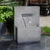 LuxenHome 26" Resin Cascading Gray With Speckled Black Rectangle Resin Garden Outdoor Water Fountain With Planter