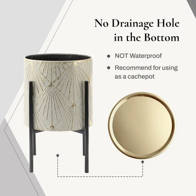 LuxenHome Set Of 3 Gray And Gold Metal Cachepot Planters With Black Stand 5 LuxenHome Set Of 3 Gray And Gold Metal Cachepot Planters With Black Stand - Image 5